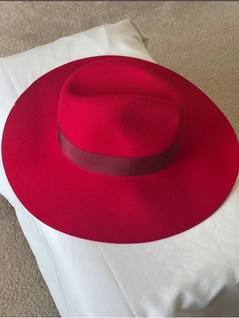 Brixton Wide-Brim Felt Fedora in Deep Red with Burgundy Band